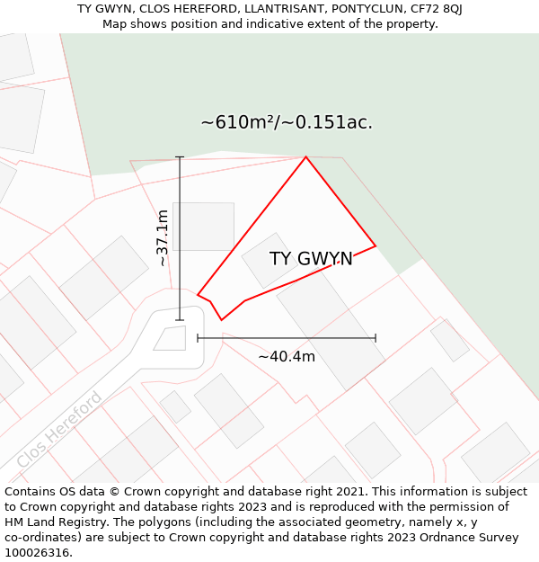 TY GWYN, CLOS HEREFORD, LLANTRISANT, PONTYCLUN, CF72 8QJ: Plot and title map