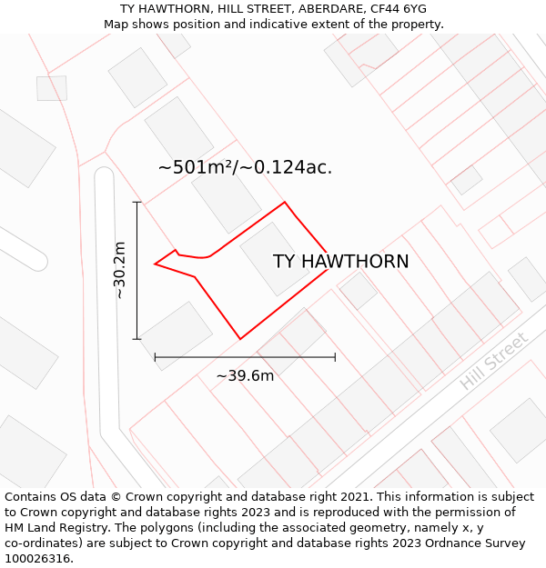 TY HAWTHORN, HILL STREET, ABERDARE, CF44 6YG: Plot and title map