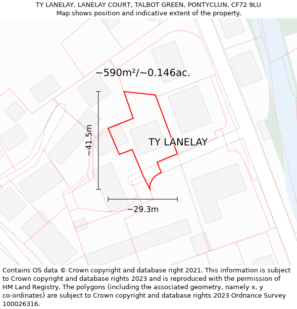 TY LANELAY, LANELAY COURT, TALBOT GREEN, PONTYCLUN, CF72 9LU: Plot and title map