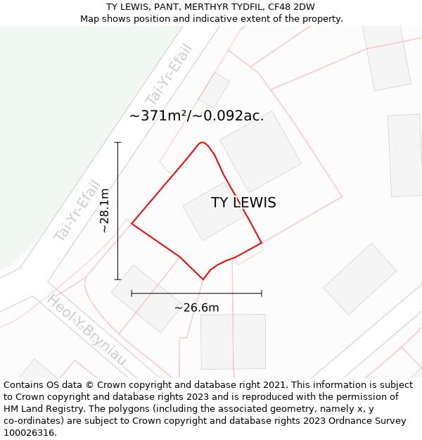 TY LEWIS, PANT, MERTHYR TYDFIL, CF48 2DW: Plot and title map