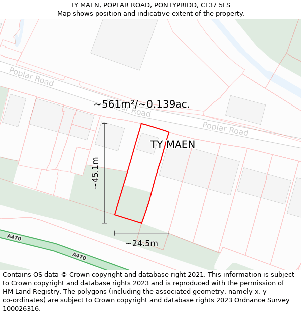 TY MAEN, POPLAR ROAD, PONTYPRIDD, CF37 5LS: Plot and title map