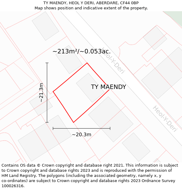 TY MAENDY, HEOL Y DERI, ABERDARE, CF44 0BP: Plot and title map