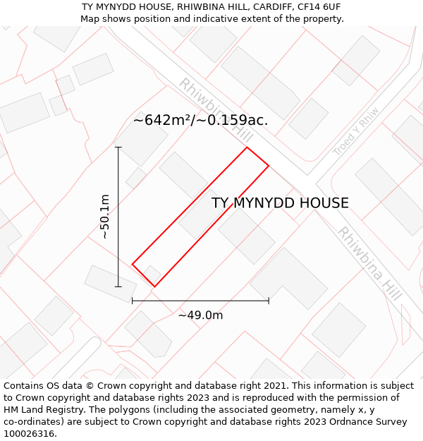 TY MYNYDD HOUSE, RHIWBINA HILL, CARDIFF, CF14 6UF: Plot and title map