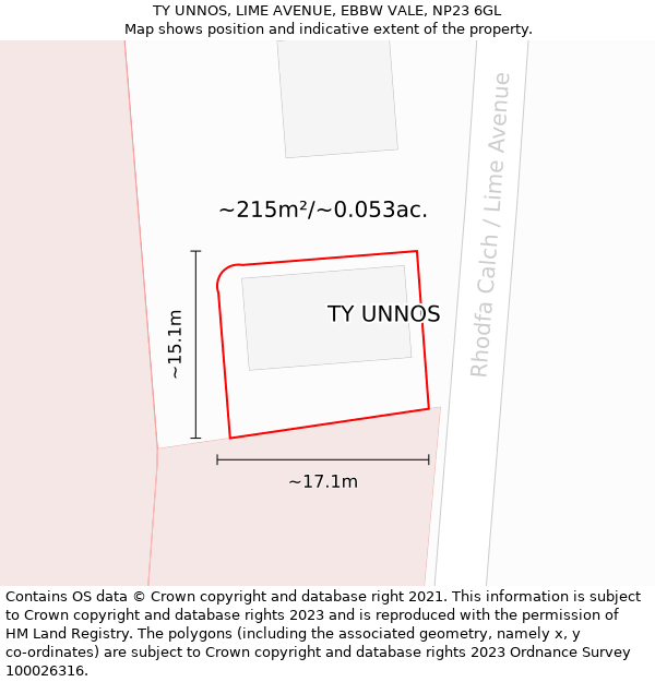 TY UNNOS, LIME AVENUE, EBBW VALE, NP23 6GL: Plot and title map