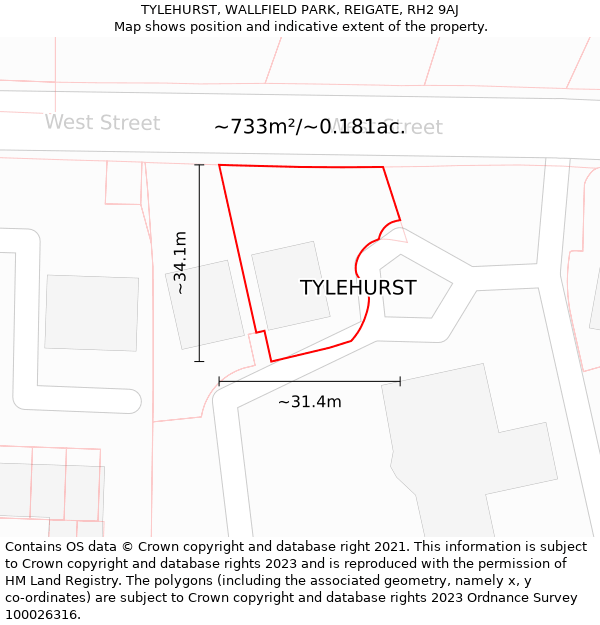 TYLEHURST, WALLFIELD PARK, REIGATE, RH2 9AJ: Plot and title map