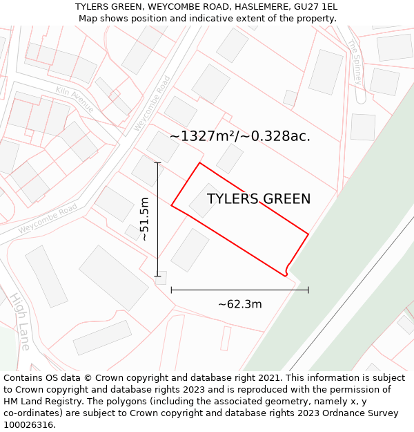 TYLERS GREEN, WEYCOMBE ROAD, HASLEMERE, GU27 1EL: Plot and title map