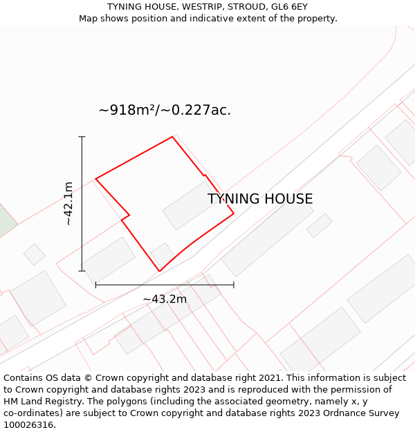 TYNING HOUSE, WESTRIP, STROUD, GL6 6EY: Plot and title map