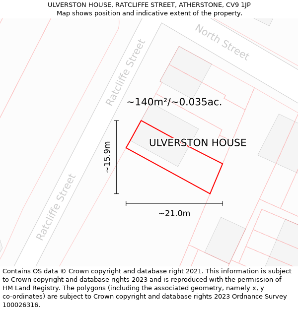 ULVERSTON HOUSE, RATCLIFFE STREET, ATHERSTONE, CV9 1JP: Plot and title map