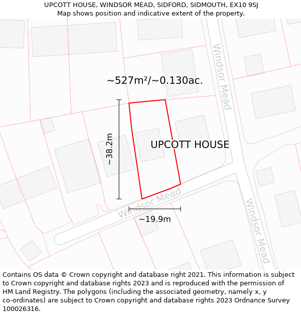 UPCOTT HOUSE, WINDSOR MEAD, SIDFORD, SIDMOUTH, EX10 9SJ: Plot and title map
