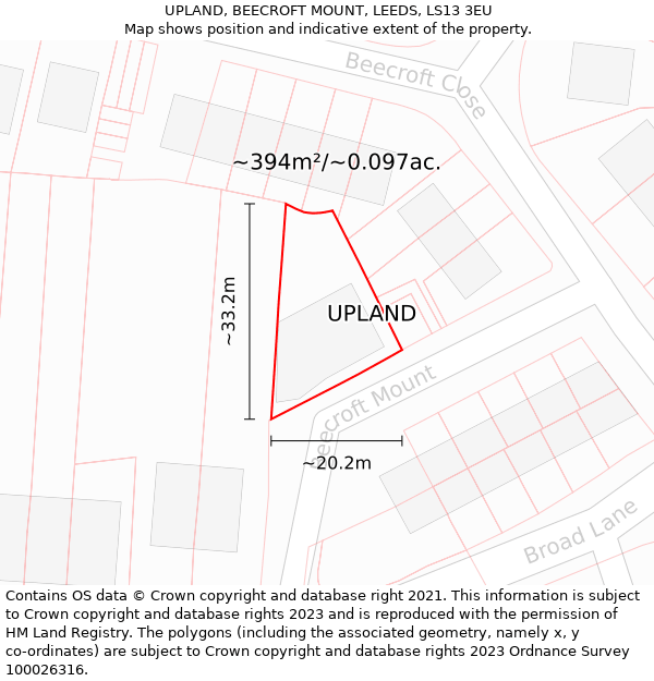 UPLAND, BEECROFT MOUNT, LEEDS, LS13 3EU: Plot and title map