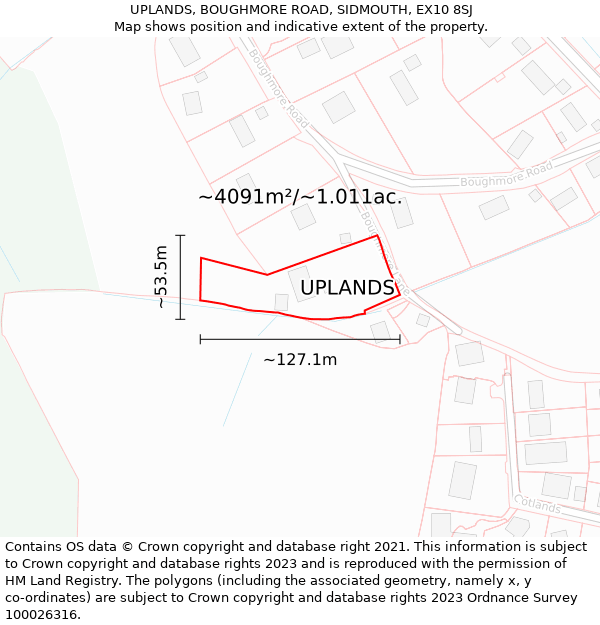 UPLANDS, BOUGHMORE ROAD, SIDMOUTH, EX10 8SJ: Plot and title map