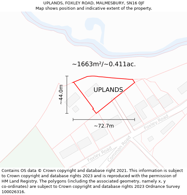 UPLANDS, FOXLEY ROAD, MALMESBURY, SN16 0JF: Plot and title map