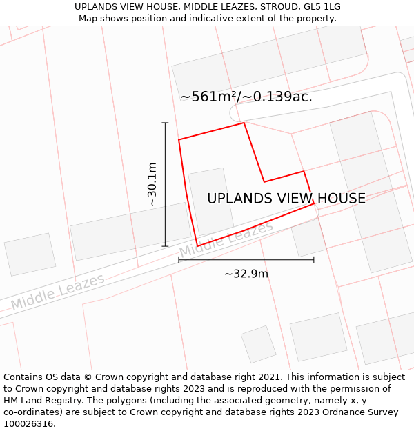 UPLANDS VIEW HOUSE, MIDDLE LEAZES, STROUD, GL5 1LG: Plot and title map