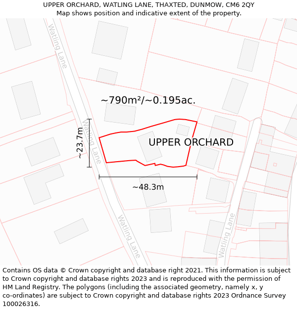 UPPER ORCHARD, WATLING LANE, THAXTED, DUNMOW, CM6 2QY: Plot and title map