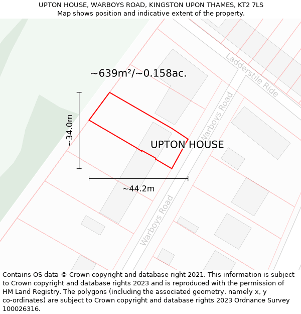 UPTON HOUSE, WARBOYS ROAD, KINGSTON UPON THAMES, KT2 7LS: Plot and title map
