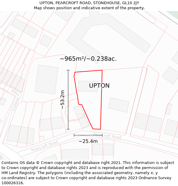 UPTON, PEARCROFT ROAD, STONEHOUSE, GL10 2JY: Plot and title map