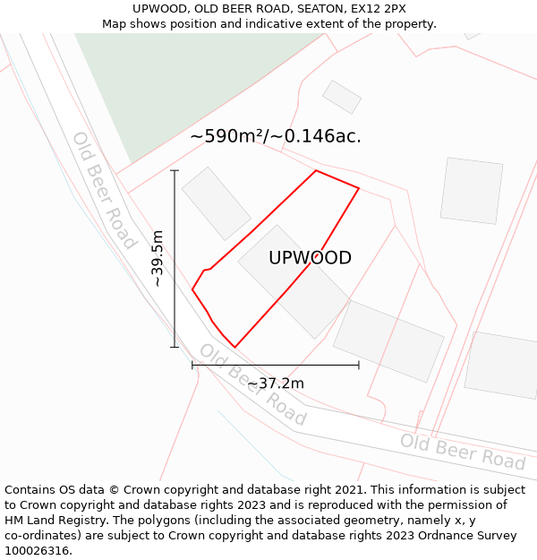 UPWOOD, OLD BEER ROAD, SEATON, EX12 2PX: Plot and title map