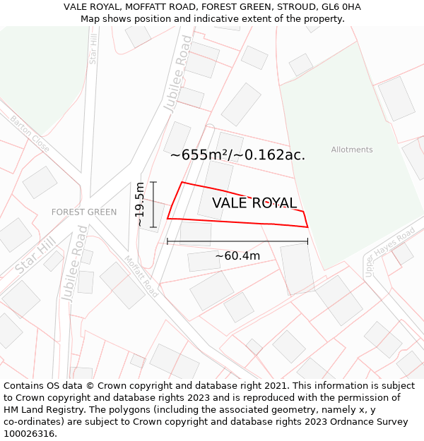 VALE ROYAL, MOFFATT ROAD, FOREST GREEN, STROUD, GL6 0HA: Plot and title map