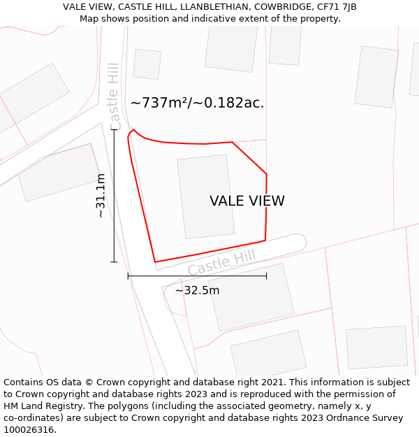 VALE VIEW, CASTLE HILL, LLANBLETHIAN, COWBRIDGE, CF71 7JB: Plot and title map