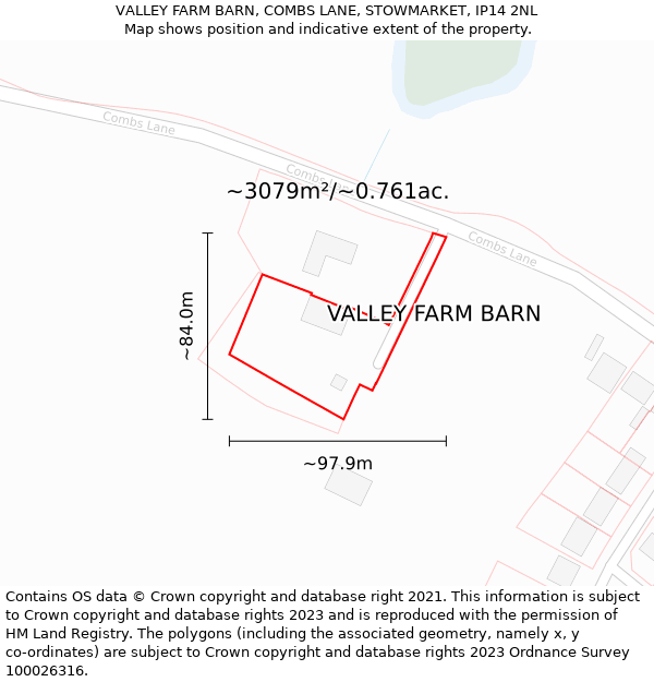 VALLEY FARM BARN, COMBS LANE, STOWMARKET, IP14 2NL: Plot and title map