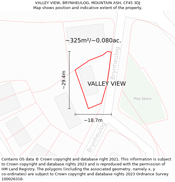 VALLEY VIEW, BRYNHEULOG, MOUNTAIN ASH, CF45 3DJ: Plot and title map