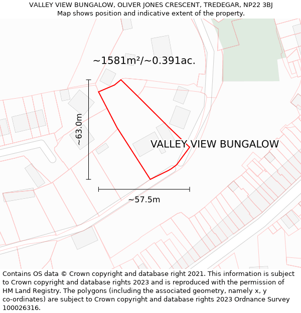 VALLEY VIEW BUNGALOW, OLIVER JONES CRESCENT, TREDEGAR, NP22 3BJ: Plot and title map
