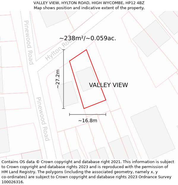 VALLEY VIEW, HYLTON ROAD, HIGH WYCOMBE, HP12 4BZ: Plot and title map