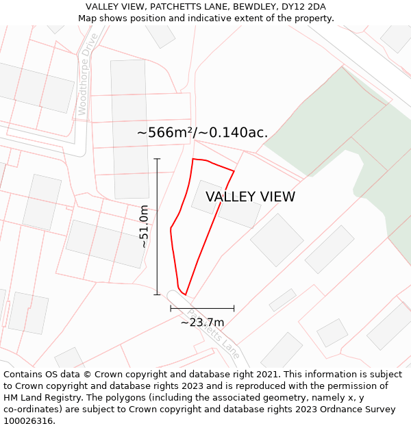 VALLEY VIEW, PATCHETTS LANE, BEWDLEY, DY12 2DA: Plot and title map