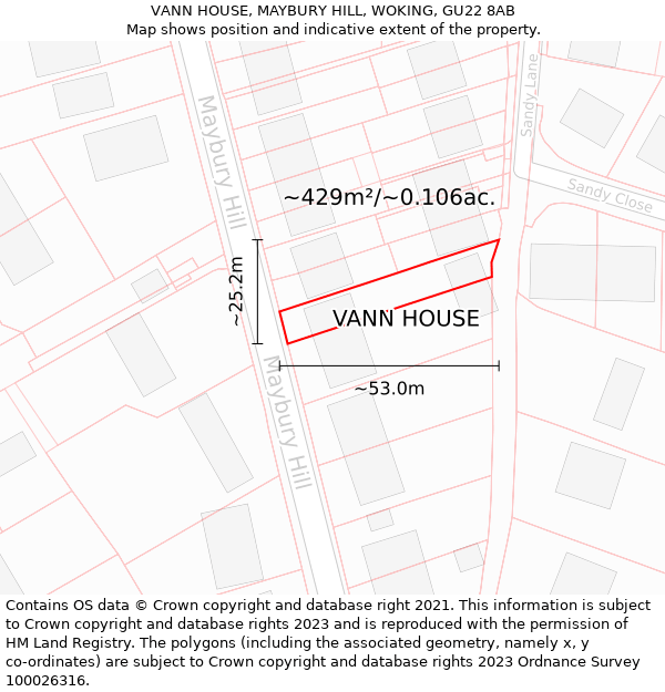 VANN HOUSE, MAYBURY HILL, WOKING, GU22 8AB: Plot and title map