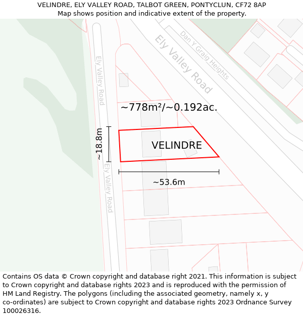 VELINDRE, ELY VALLEY ROAD, TALBOT GREEN, PONTYCLUN, CF72 8AP: Plot and title map