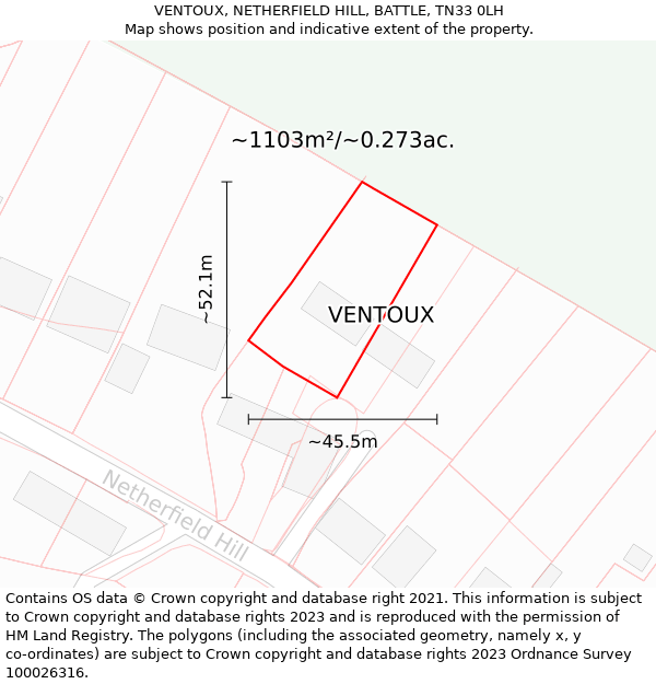 VENTOUX, NETHERFIELD HILL, BATTLE, TN33 0LH: Plot and title map