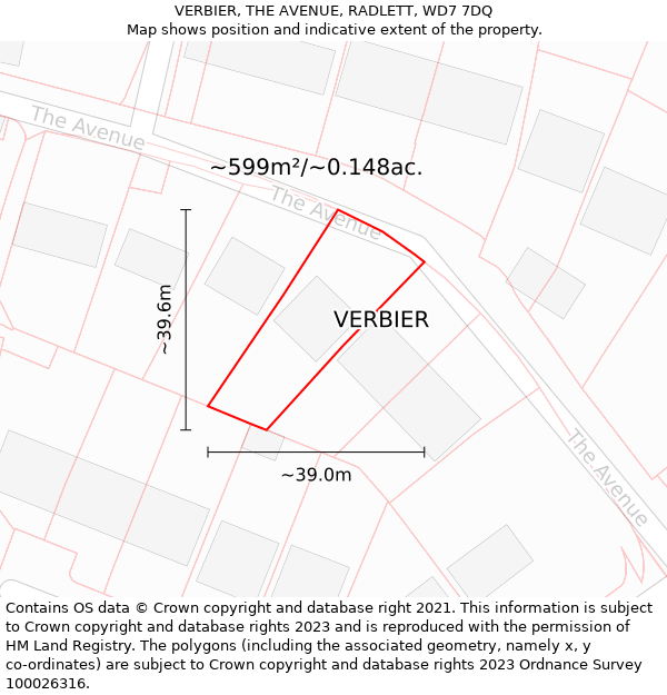 VERBIER, THE AVENUE, RADLETT, WD7 7DQ: Plot and title map