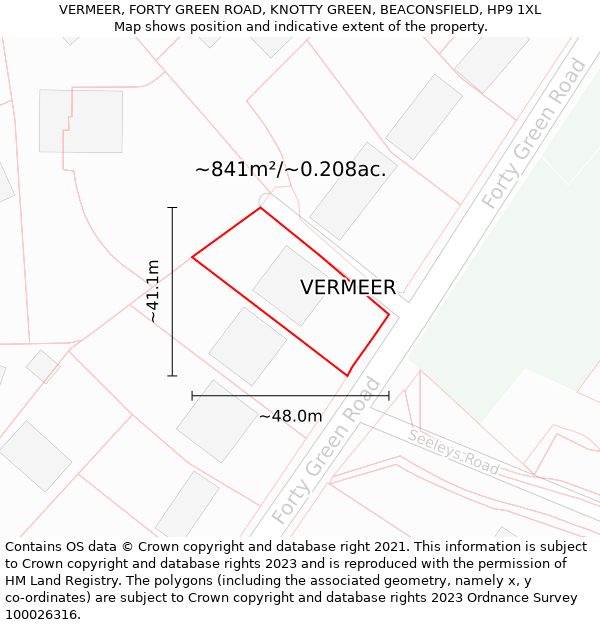 VERMEER, FORTY GREEN ROAD, KNOTTY GREEN, BEACONSFIELD, HP9 1XL: Plot and title map