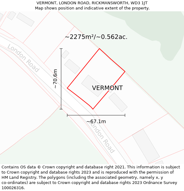 VERMONT, LONDON ROAD, RICKMANSWORTH, WD3 1JT: Plot and title map