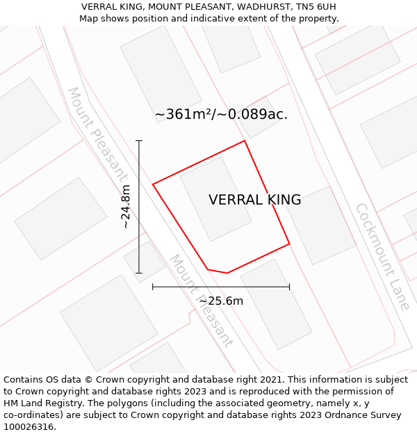 VERRAL KING, MOUNT PLEASANT, WADHURST, TN5 6UH: Plot and title map