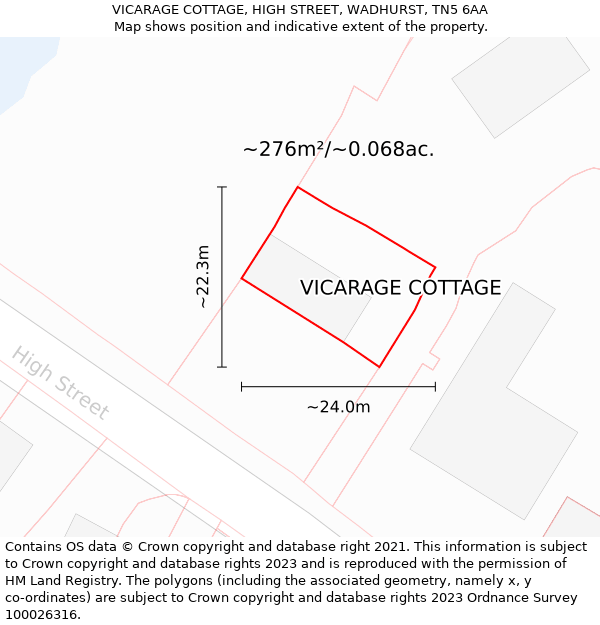 VICARAGE COTTAGE, HIGH STREET, WADHURST, TN5 6AA: Plot and title map