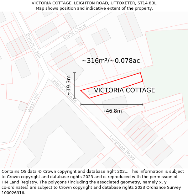 VICTORIA COTTAGE, LEIGHTON ROAD, UTTOXETER, ST14 8BL: Plot and title map