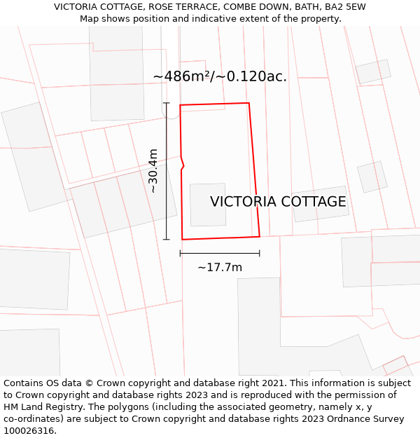 VICTORIA COTTAGE, ROSE TERRACE, COMBE DOWN, BATH, BA2 5EW: Plot and title map