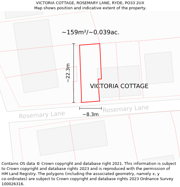 VICTORIA COTTAGE, ROSEMARY LANE, RYDE, PO33 2UX: Plot and title map