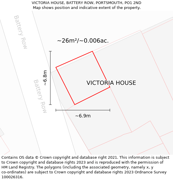 VICTORIA HOUSE, BATTERY ROW, PORTSMOUTH, PO1 2ND: Plot and title map