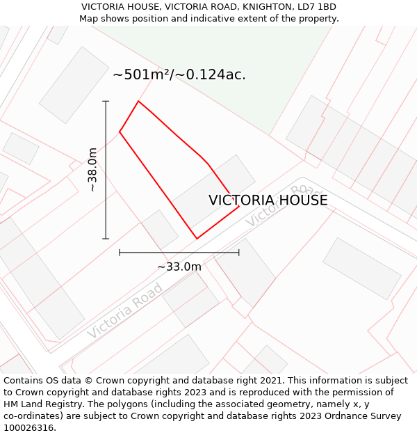 VICTORIA HOUSE, VICTORIA ROAD, KNIGHTON, LD7 1BD: Plot and title map