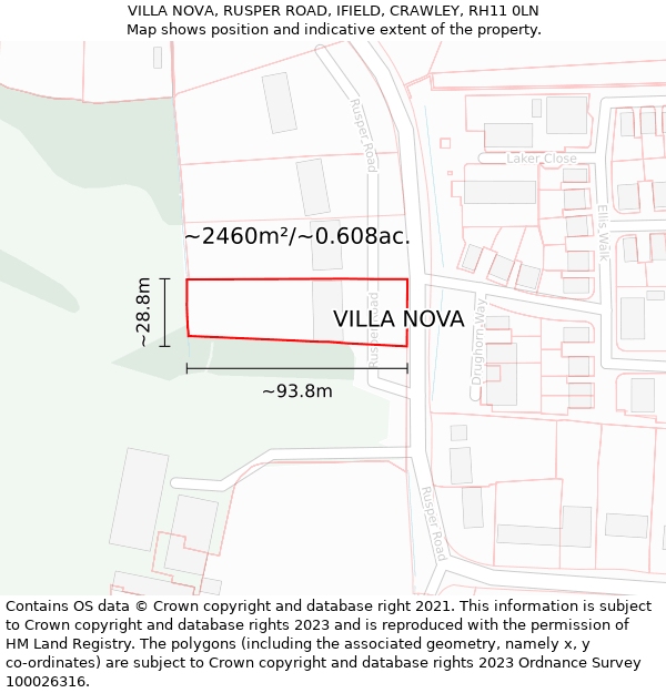 VILLA NOVA, RUSPER ROAD, IFIELD, CRAWLEY, RH11 0LN: Plot and title map