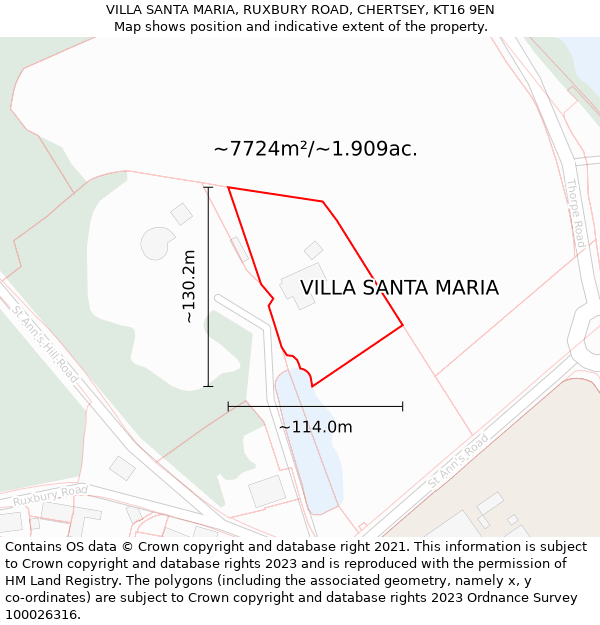 VILLA SANTA MARIA, RUXBURY ROAD, CHERTSEY, KT16 9EN: Plot and title map