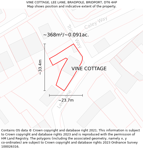 VINE COTTAGE, LEE LANE, BRADPOLE, BRIDPORT, DT6 4AP: Plot and title map