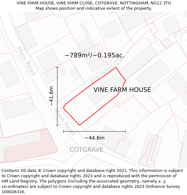 VINE FARM HOUSE, VINE FARM CLOSE, COTGRAVE, NOTTINGHAM, NG12 3TU: Plot and title map