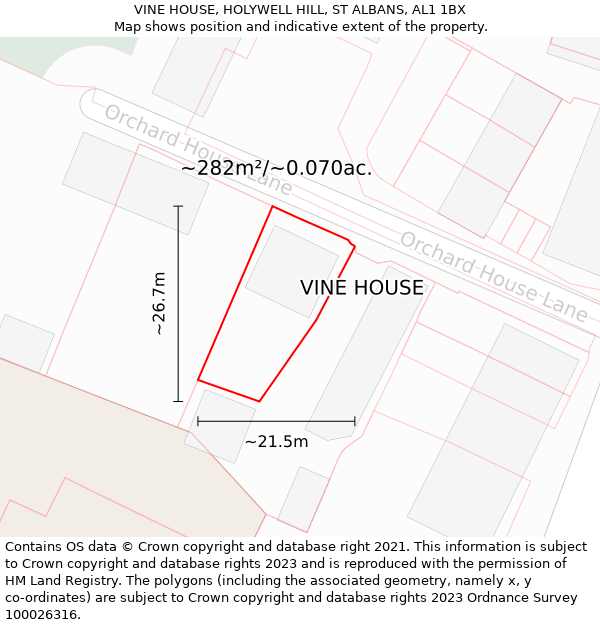VINE HOUSE, HOLYWELL HILL, ST ALBANS, AL1 1BX: Plot and title map