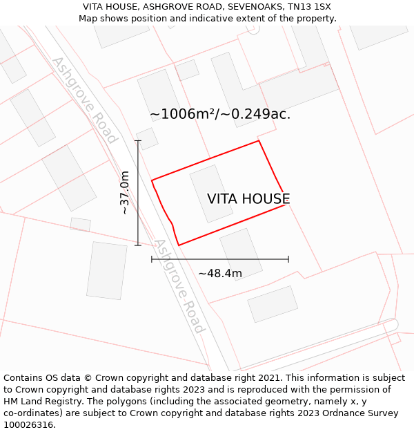 VITA HOUSE, ASHGROVE ROAD, SEVENOAKS, TN13 1SX: Plot and title map