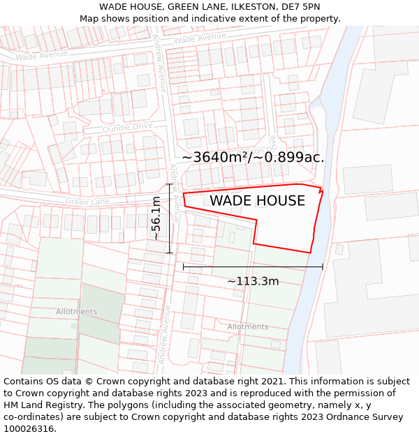 WADE HOUSE, GREEN LANE, ILKESTON, DE7 5PN: Plot and title map