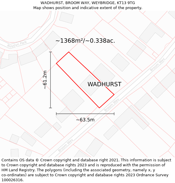 WADHURST, BROOM WAY, WEYBRIDGE, KT13 9TG: Plot and title map