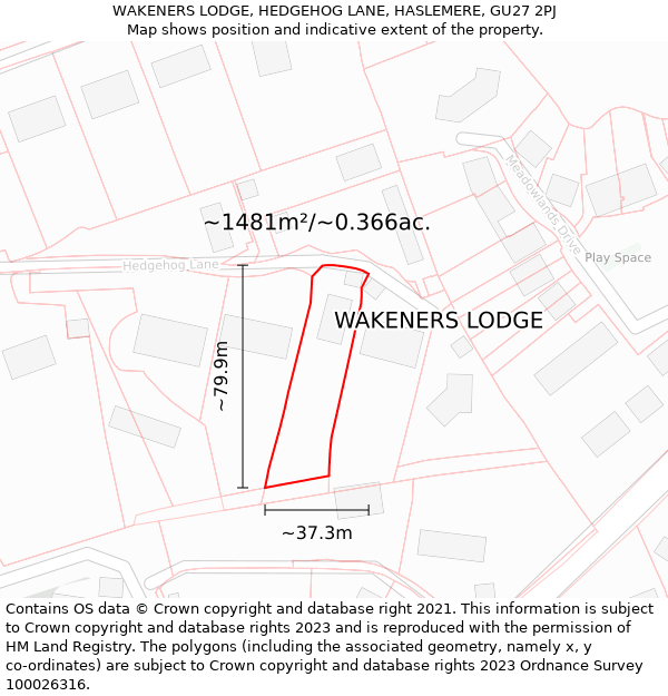 WAKENERS LODGE, HEDGEHOG LANE, HASLEMERE, GU27 2PJ: Plot and title map
